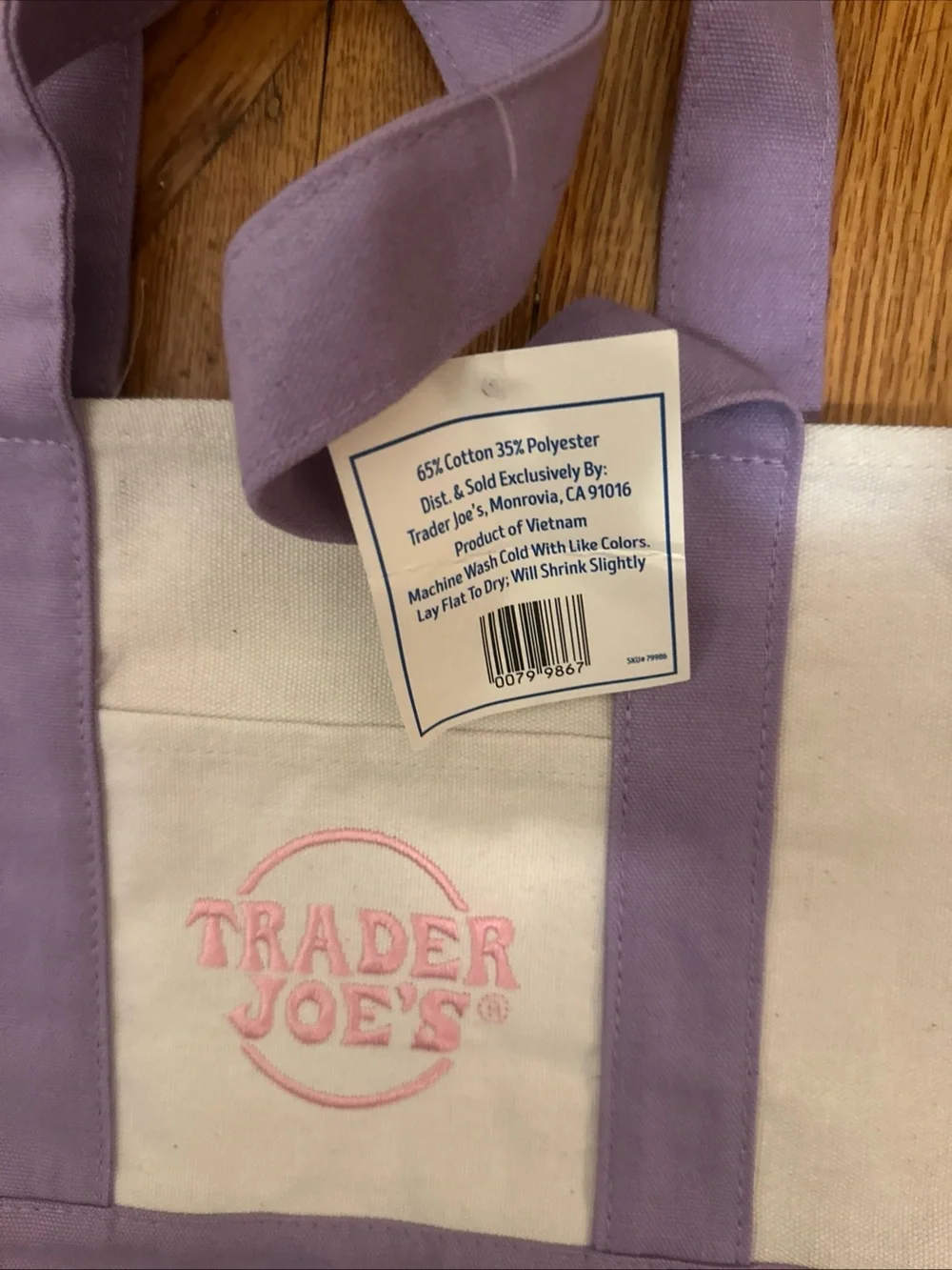 Trader Joe's Lavender and Cream Canvas Tote